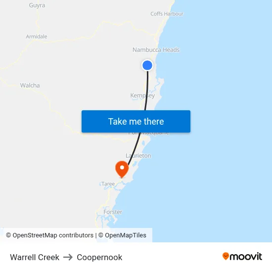 Warrell Creek to Coopernook map