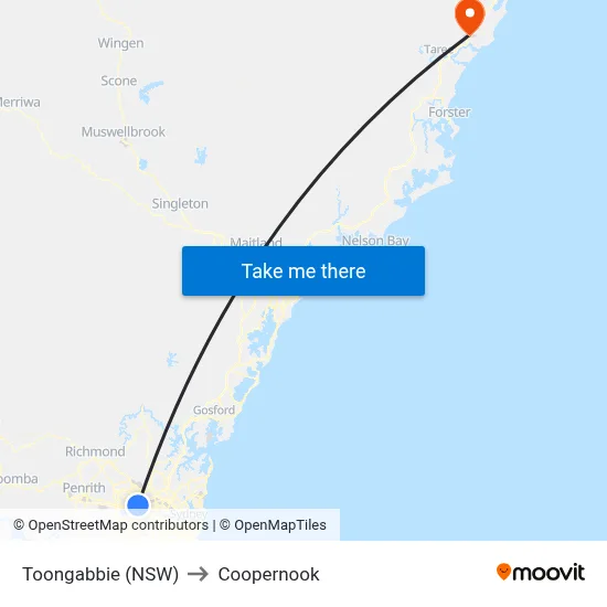 Toongabbie (NSW) to Coopernook map