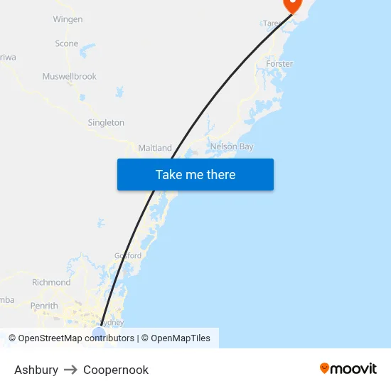 Ashbury to Coopernook map