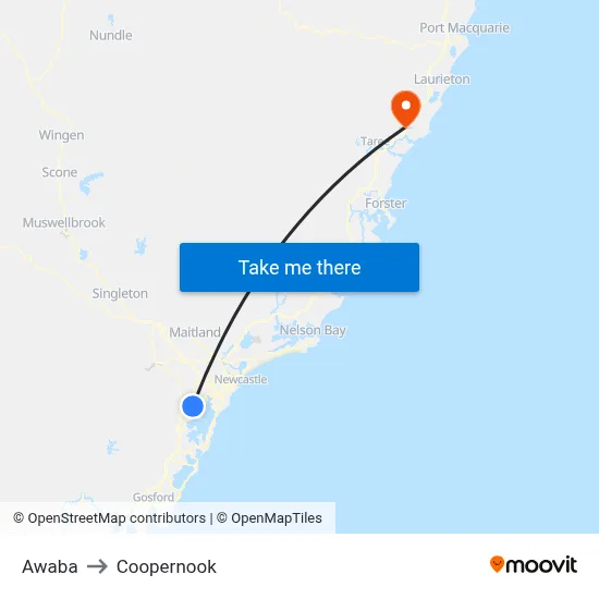 Awaba to Coopernook map