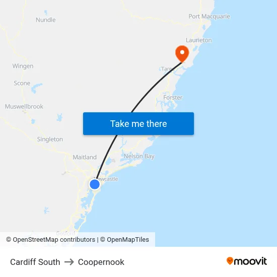 Cardiff South to Coopernook map