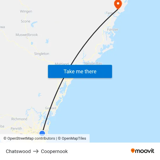 Chatswood to Coopernook map