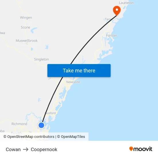 Cowan to Coopernook map