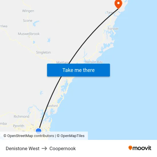 Denistone West to Coopernook map
