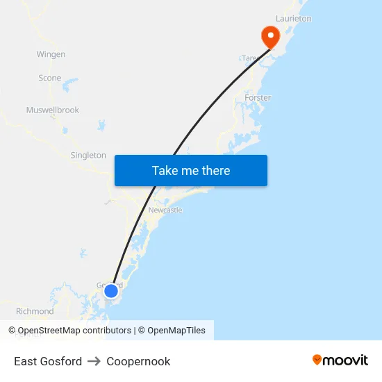 East Gosford to Coopernook map