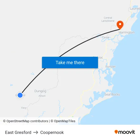 East Gresford to Coopernook map