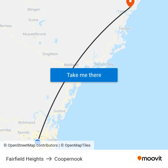 Fairfield Heights to Coopernook map