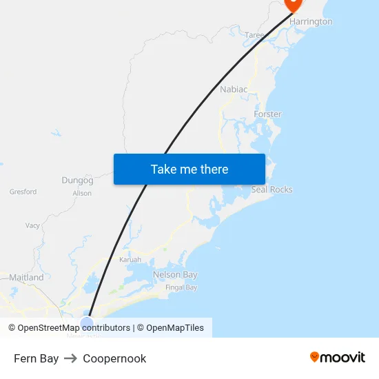 Fern Bay to Coopernook map