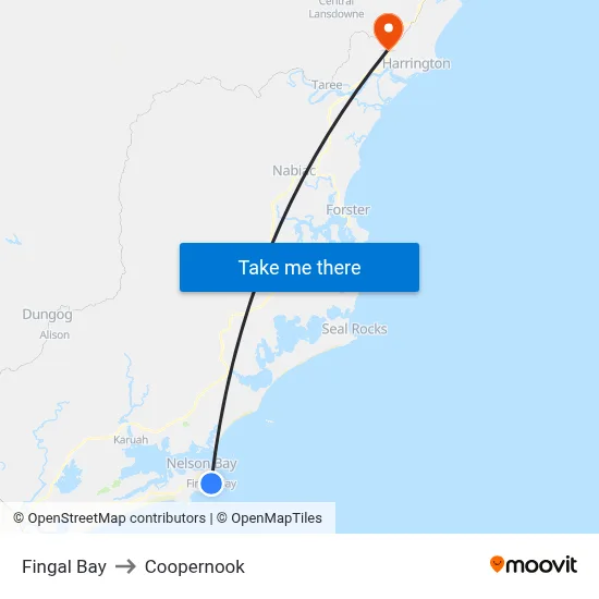 Fingal Bay to Coopernook map