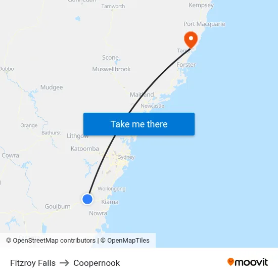 Fitzroy Falls to Coopernook map