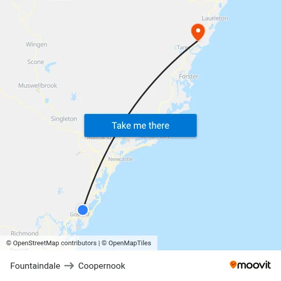 Fountaindale to Coopernook map