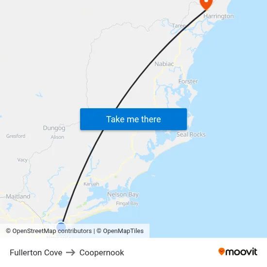 Fullerton Cove to Coopernook map