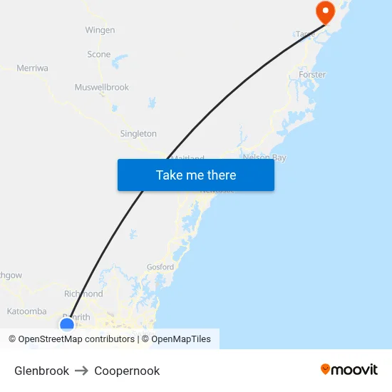 Glenbrook to Coopernook map