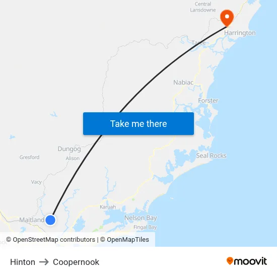 Hinton to Coopernook map
