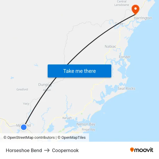 Horseshoe Bend to Coopernook map