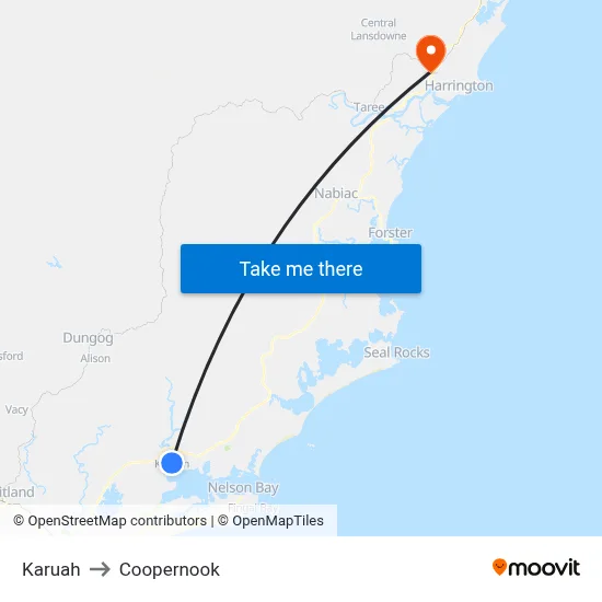 Karuah to Coopernook map