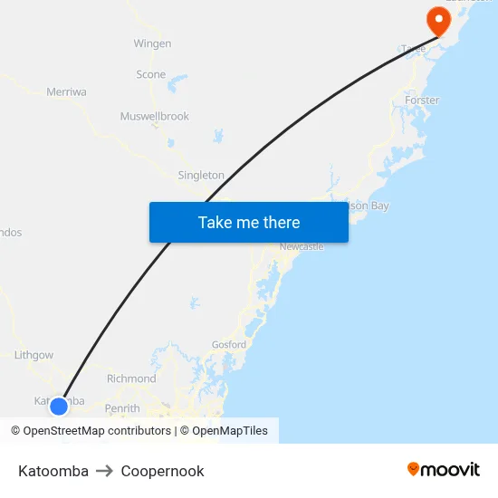 Katoomba to Coopernook map
