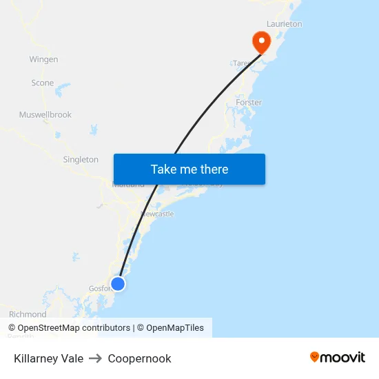 Killarney Vale to Coopernook map
