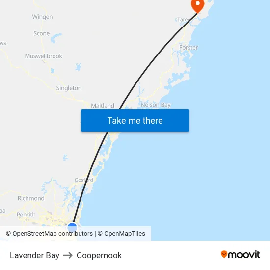 Lavender Bay to Coopernook map