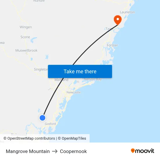 Mangrove Mountain to Coopernook map