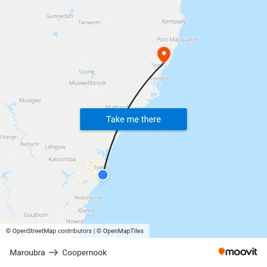 Maroubra to Coopernook map
