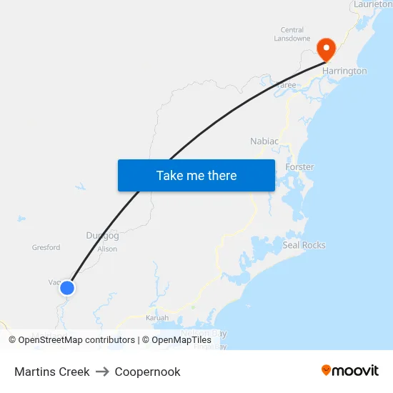Martins Creek to Coopernook map