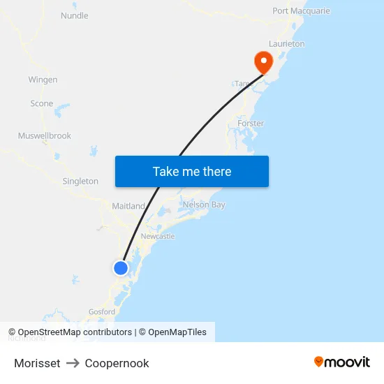 Morisset to Coopernook map