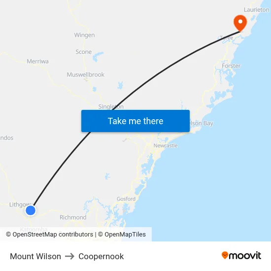 Mount Wilson to Coopernook map