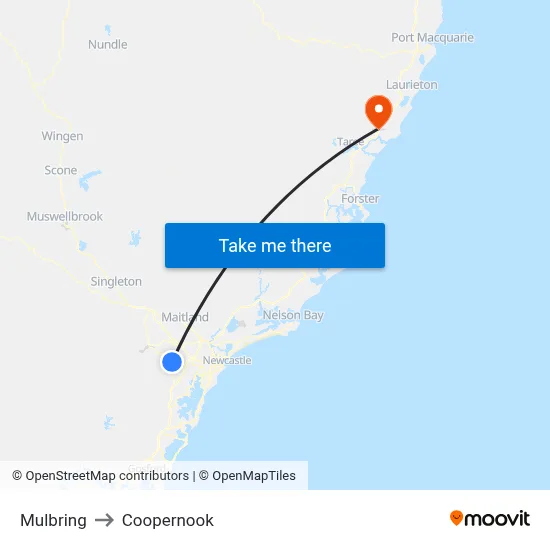 Mulbring to Coopernook map