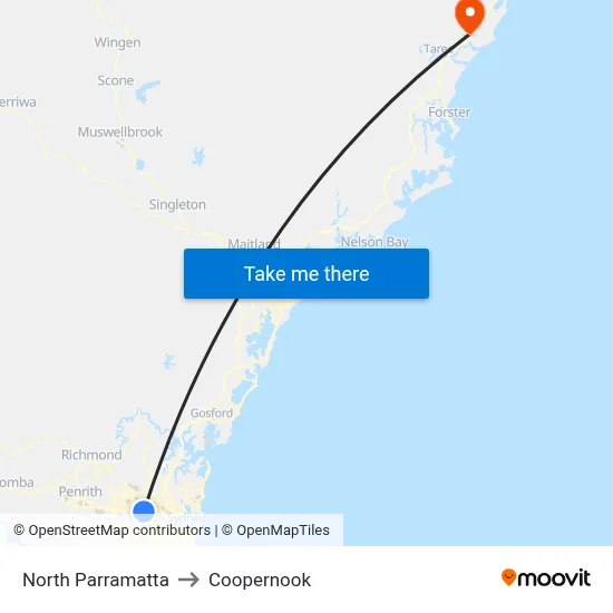 North Parramatta to Coopernook map