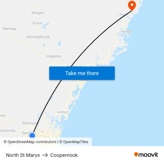 North St Marys to Coopernook map