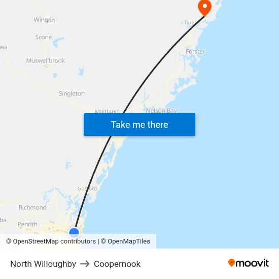 North Willoughby to Coopernook map