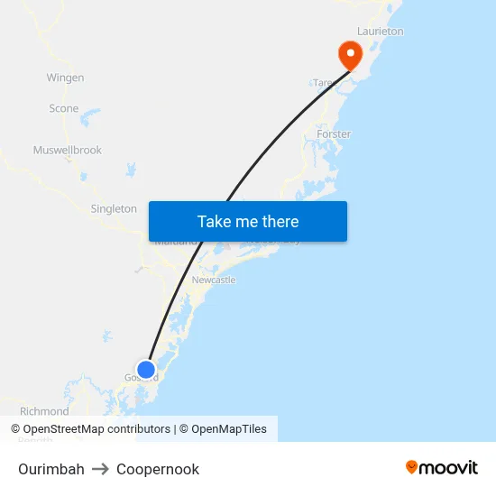 Ourimbah to Coopernook map