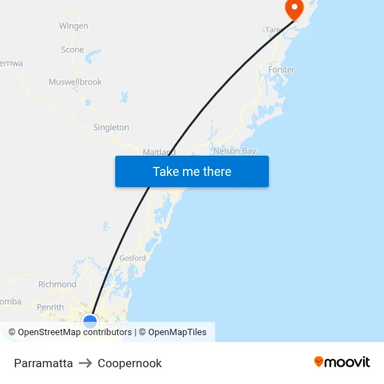 Parramatta to Coopernook map
