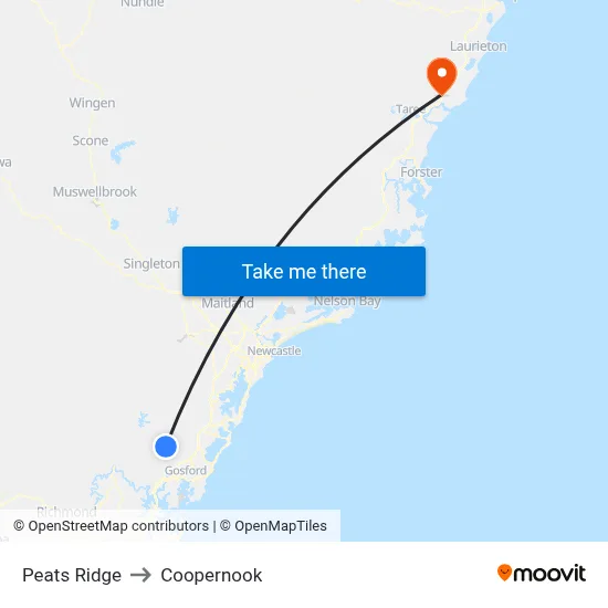 Peats Ridge to Coopernook map
