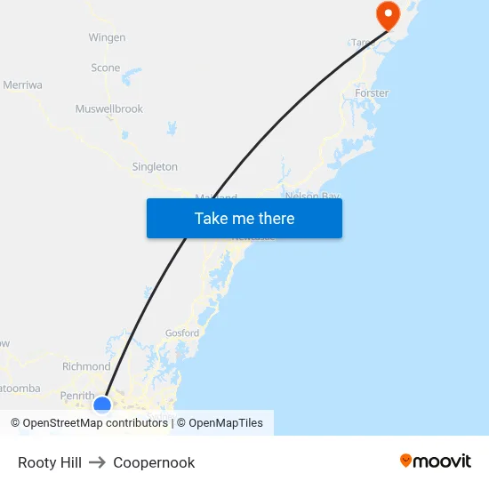 Rooty Hill to Coopernook map