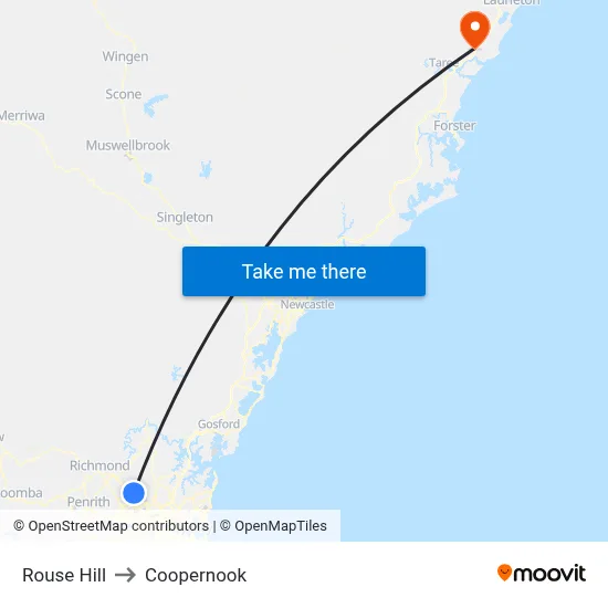 Rouse Hill to Coopernook map
