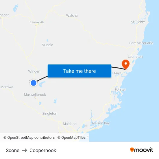 Scone to Coopernook map