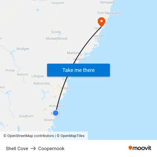 Shell Cove to Coopernook map