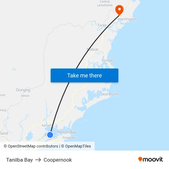 Tanilba Bay to Coopernook map