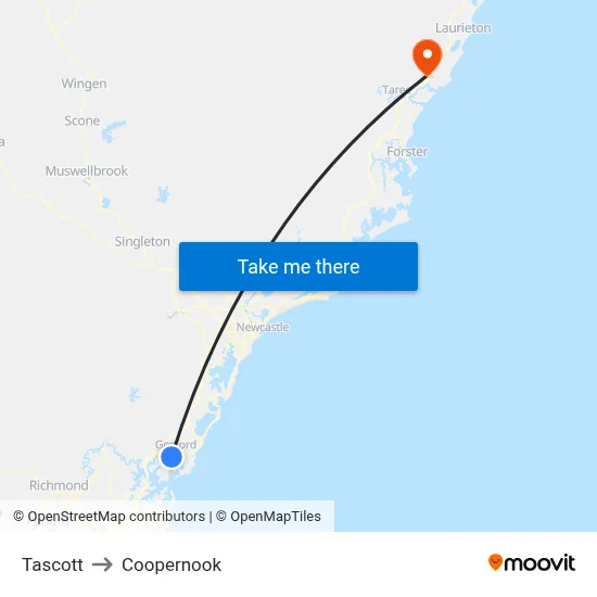 Tascott to Coopernook map