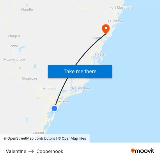 Valentine to Coopernook map