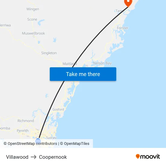 Villawood to Coopernook map