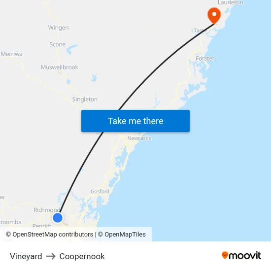 Vineyard to Coopernook map