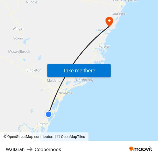 Wallarah to Coopernook map