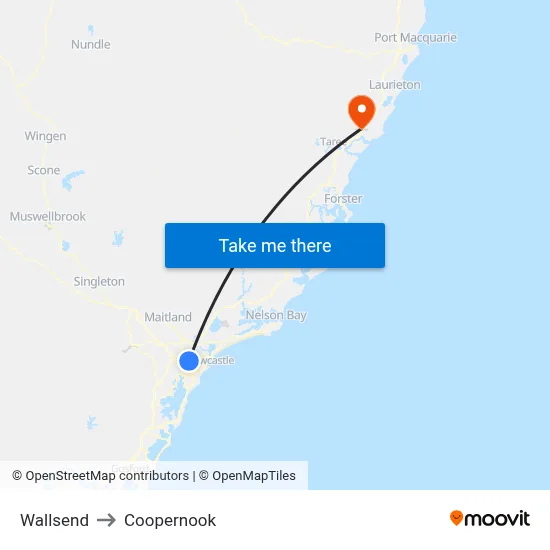 Wallsend to Coopernook map