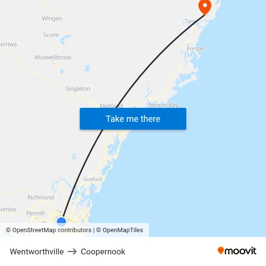 Wentworthville to Coopernook map