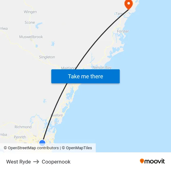 West Ryde to Coopernook map