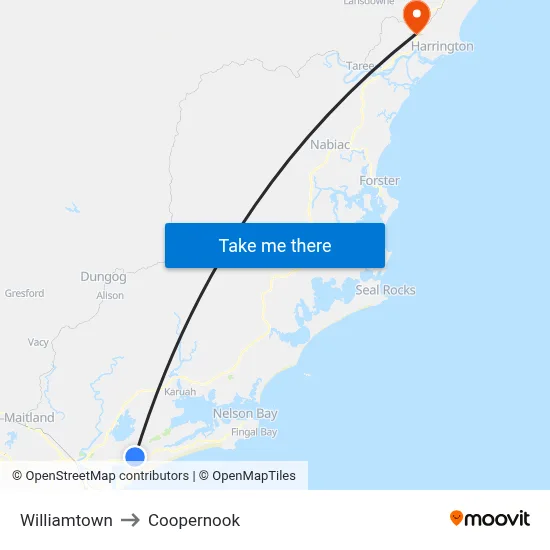 Williamtown to Coopernook map