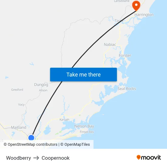 Woodberry to Coopernook map